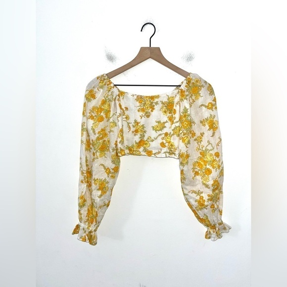 FAITHFULL THE BRAND Carmody Floral Linen Yellow and White Crop Size Small - Picture 4 of 11